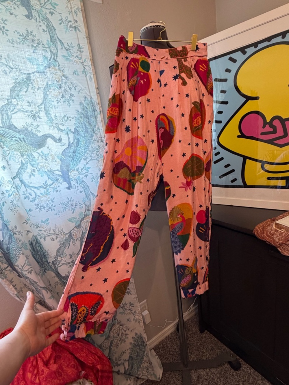 FARM Rio Pink Wide-Leg Printed Fruit & Star Pants